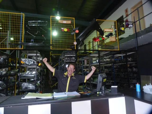 Sparesboyz team member excited to help at the parts counter in Durban